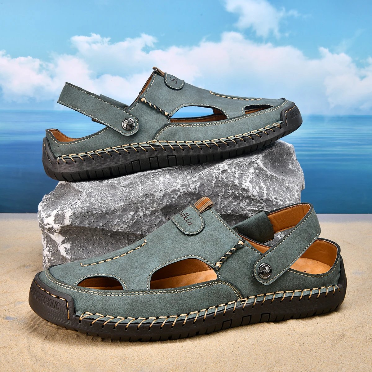 Design Sandal Blue Suede Outdoor Slide Sandals - 17