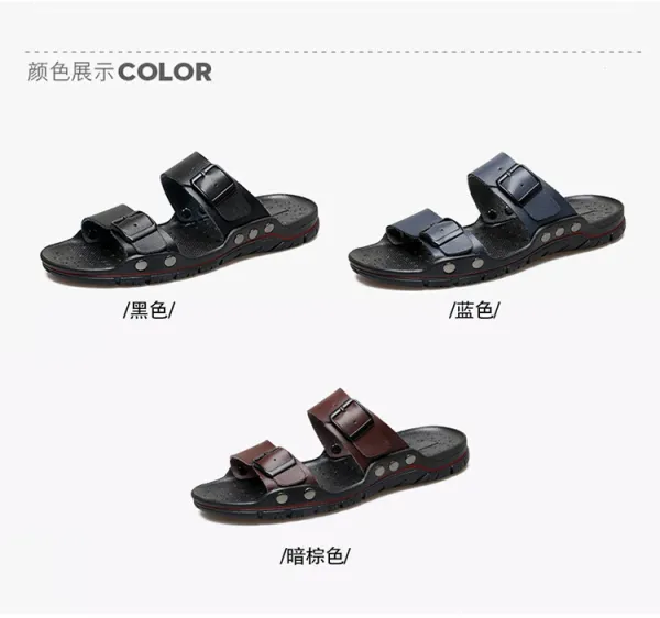 Design Two-Strap Buckle Slide Sandals Brown Black Slippers - 8