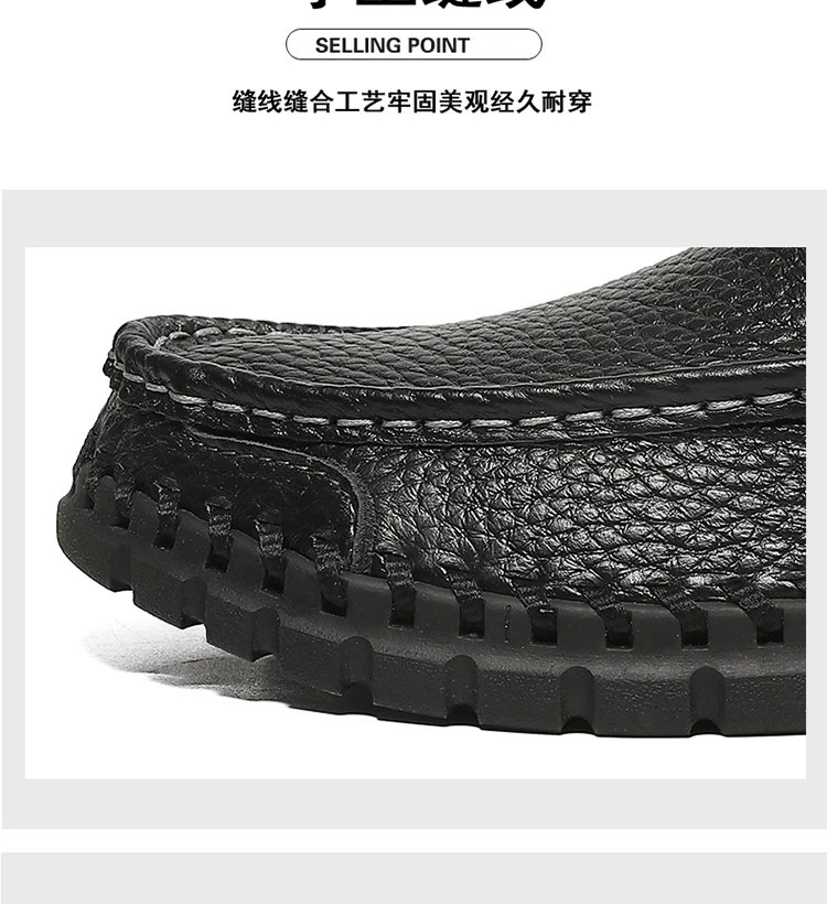 Design Leather Moccasin Slip-On Black Loafers - 8