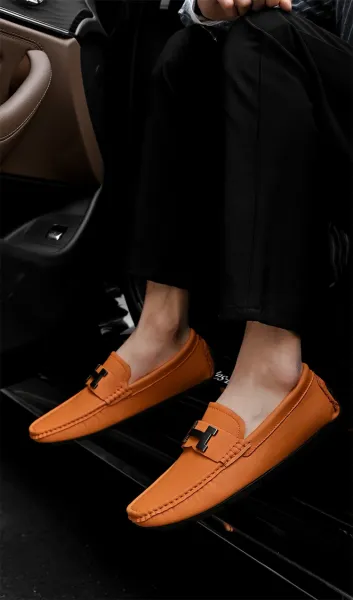 Design H-Logo Loafer Orange Casual Shoes - 28