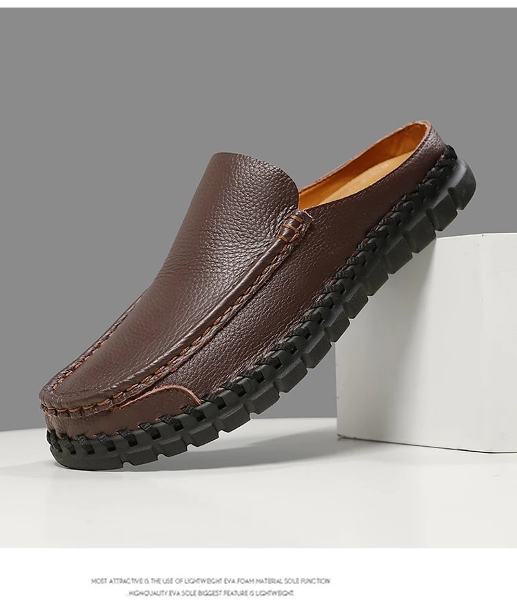 Design Leather Moccasin Slip-On Black Loafers - 35
