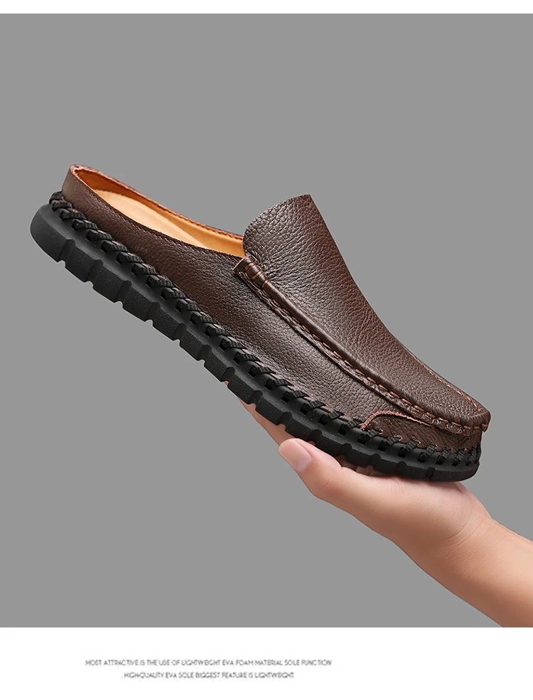 Design Leather Moccasin Slip-On Black Loafers - 34