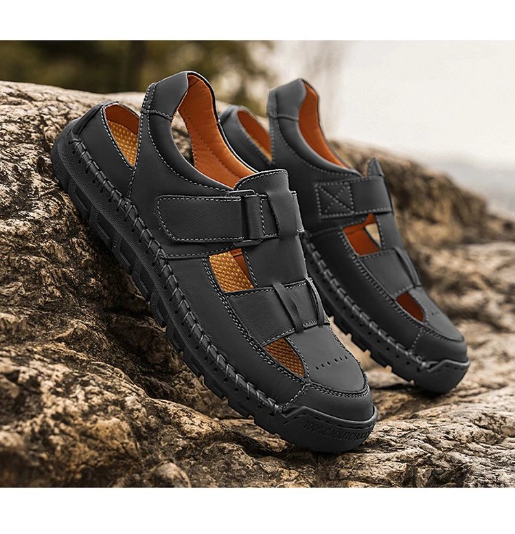 Design Sandal Black Leather Casual Sandals - 19