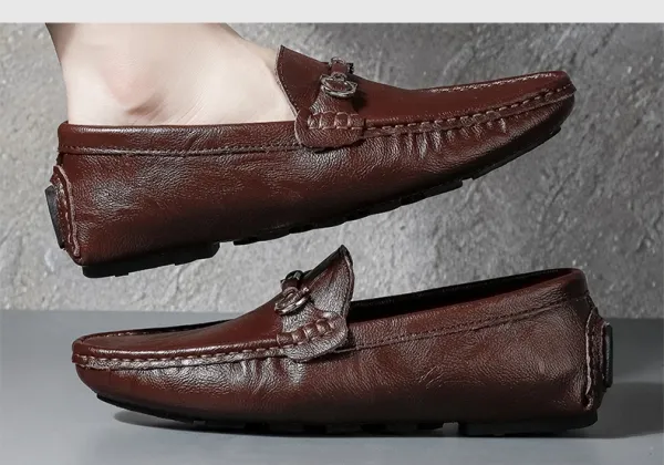 Design Loafer with Metal Horsebit Detail Black Leather Slip-On Shoes - 8