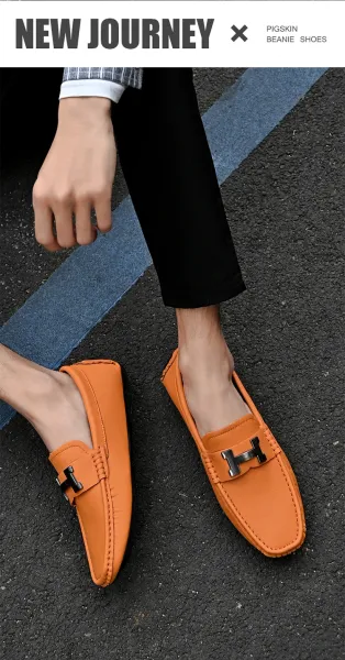 Design H-Logo Loafer Orange Casual Shoes - 24