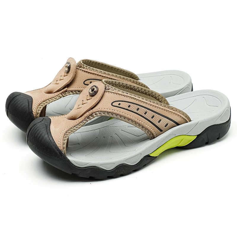 Design Flip-Flop Sandals Beige Gray Lime Green Sandals - 1