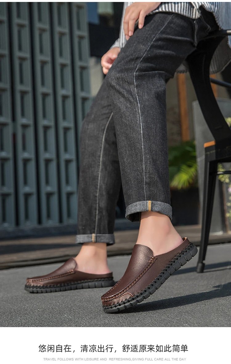 Design Leather Moccasin Slip-On Black Loafers - 18