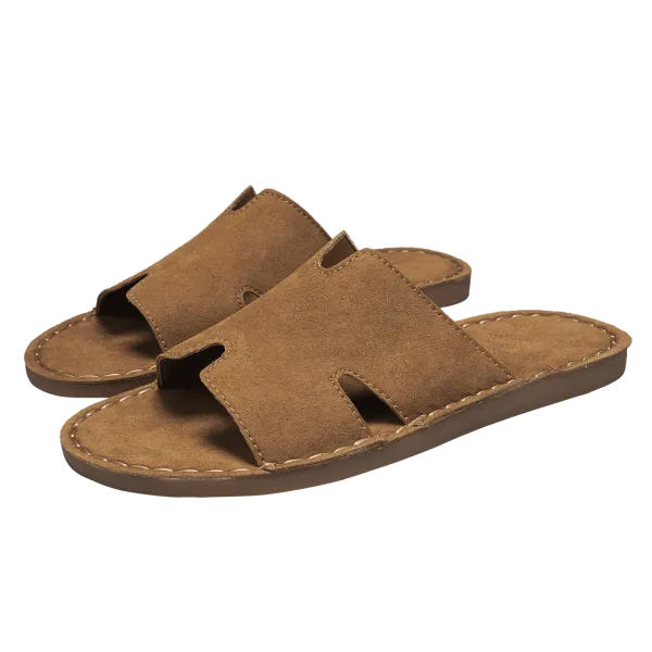 Design Suede Slide Sandals Brown Slippers - 1
