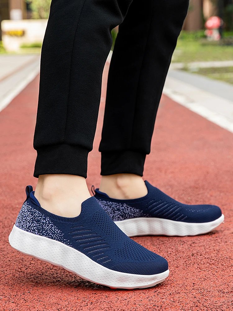Design Knit Slip-On Sneakers Navy with Orange Pod Sole - 8