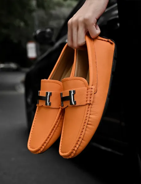 Design H-Logo Loafer Orange Casual Shoes - 26