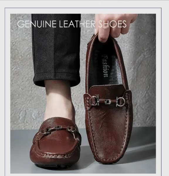 Design Loafer with Metal Horsebit Detail Black Leather Slip-On Shoes - 9