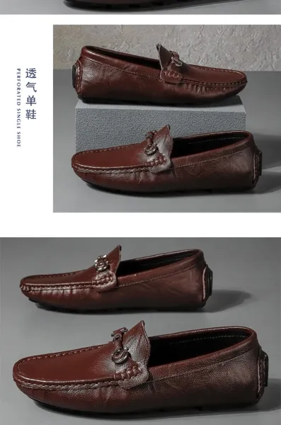 Design Loafer with Metal Horsebit Detail Black Leather Slip-On Shoes - 21