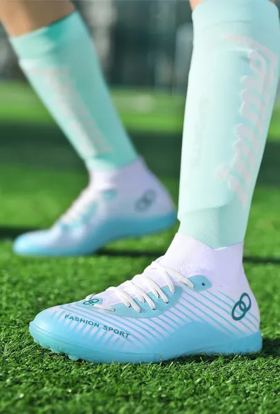 Design Fashion Sport Football Cleats Neon Yellow Blue White Sneakers - 34