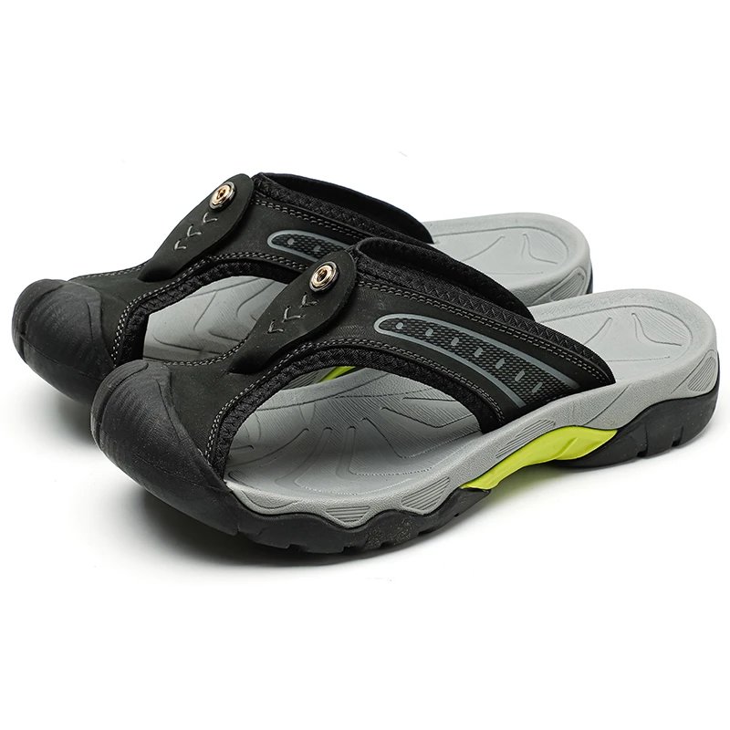 Sporty Flip-Flop Sandals Black Gray Lime Slippers