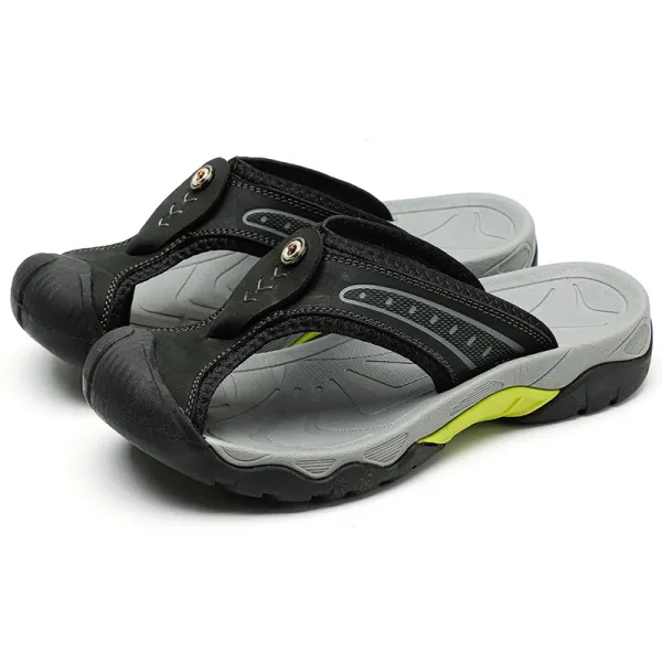 Design Sporty Flip-Flop Sandals Black Gray Lime Slippers - 1