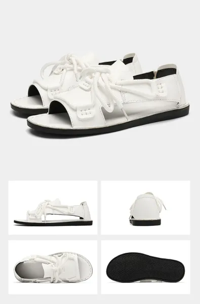 Design Rope-Lace Slide Sandal White Gladiator Sandals - 24