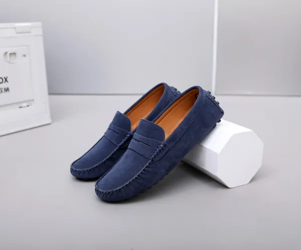 Design Loafers Navy Suede Penny Loafers - 1