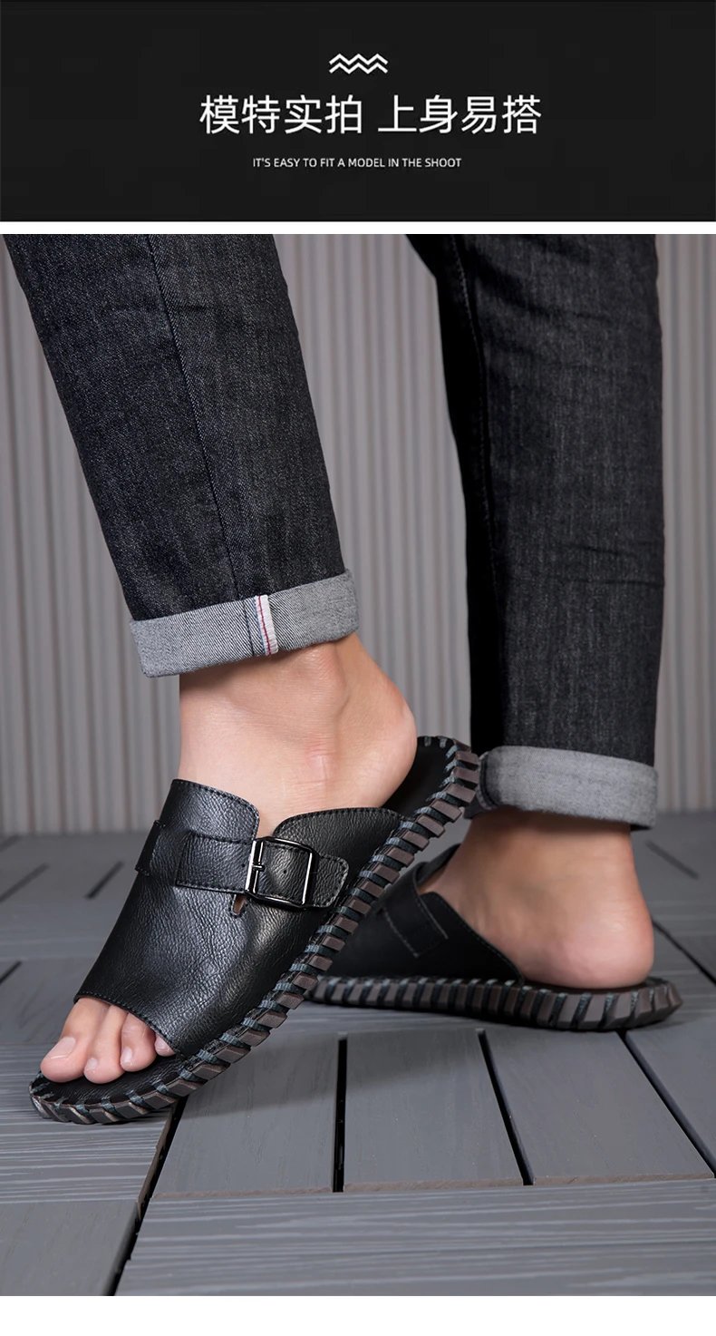 Design Brown Buckle Slide Sandals Slippers - 12