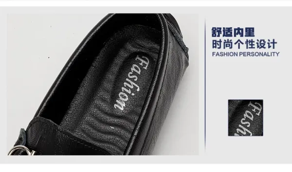 Design Loafer with Metal Horsebit Detail Black Leather Slip-On Shoes - 14
