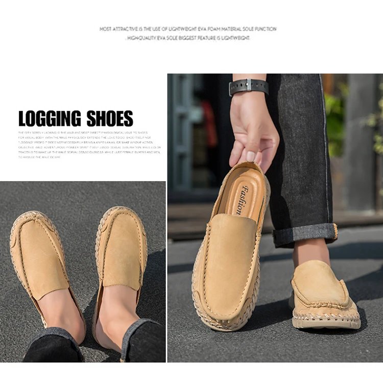 Design Leather Moccasin Slip-On Black Loafers - 25