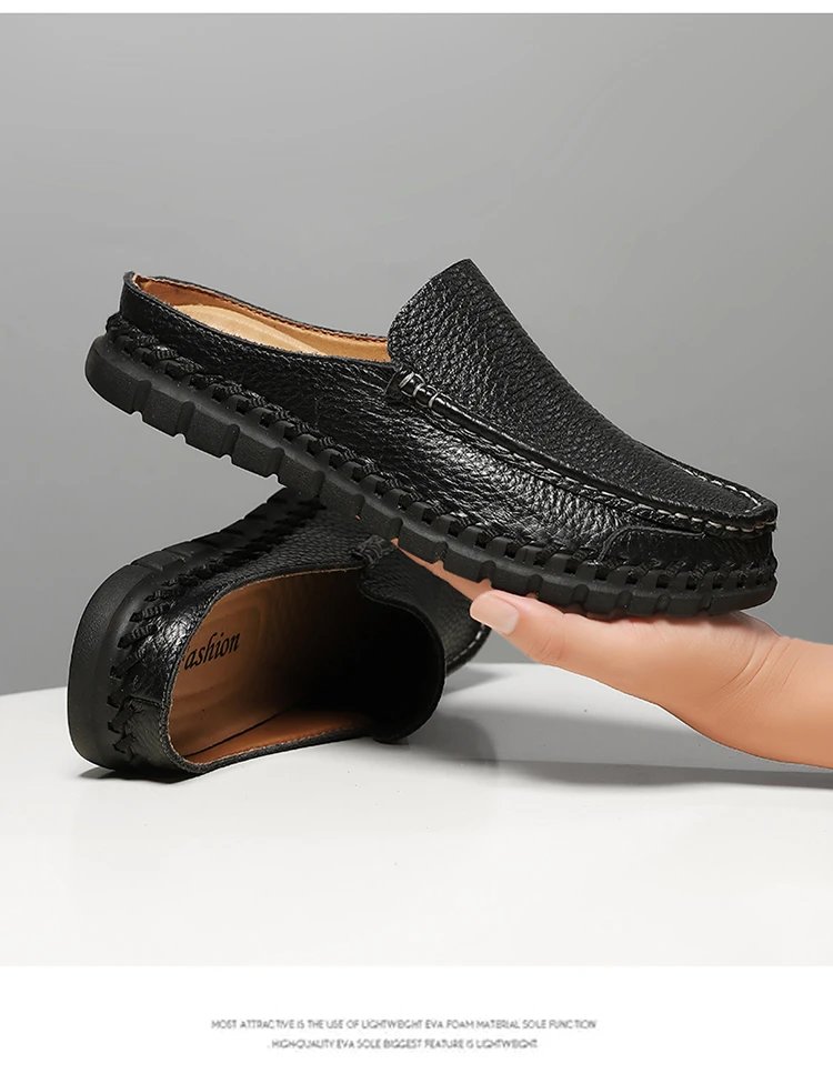 Design Leather Moccasin Slip-On Black Loafers - 29