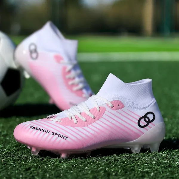 Design Fashion Sport Pink Striped High-Cut Football Cleats Sneakers - 1