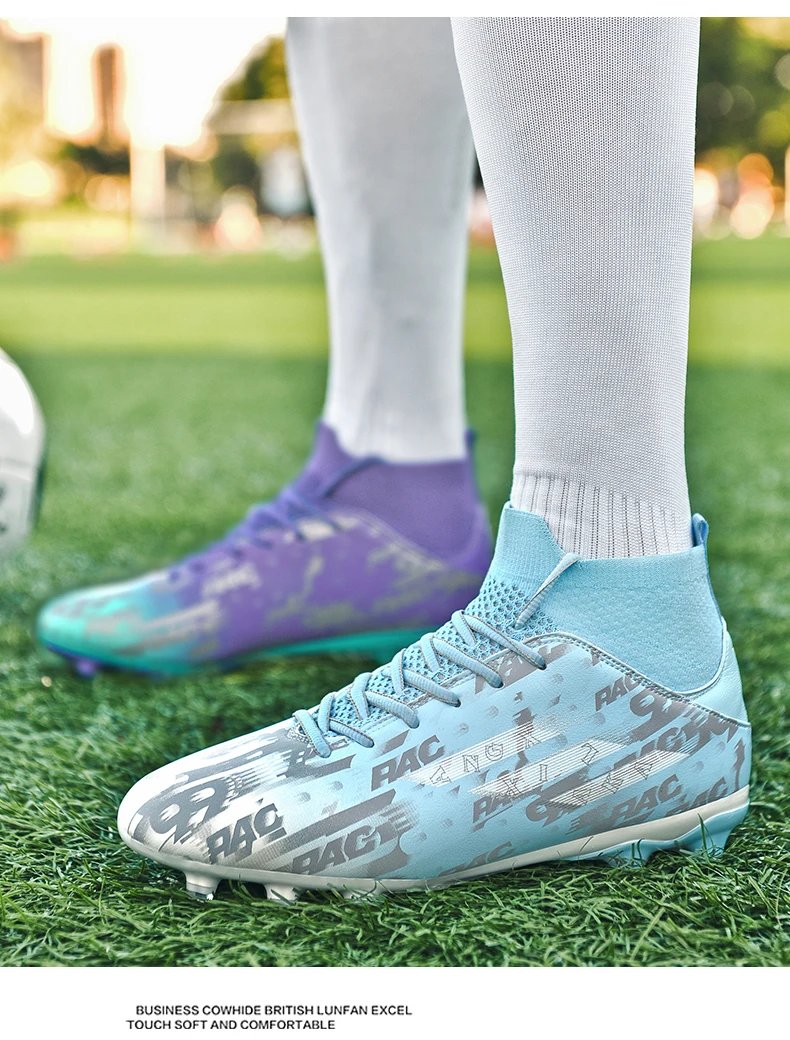 Design Football Turf Shoes Light Blue Gray Print Sneakers - 36