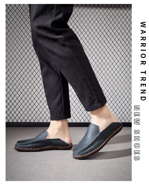 Design White Pebbled Leather Loafers with Stitched Sole - 17