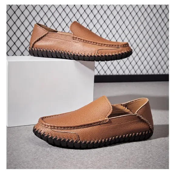 Design White Pebbled Leather Loafers with Stitched Sole - 23