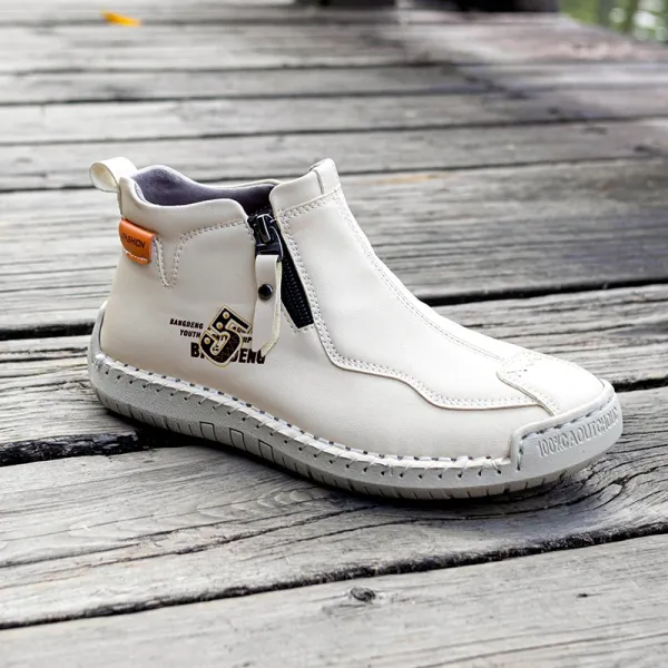 Design BANGDENG Youth Zip-Up Ankle Boot White Ankle Boots - 1