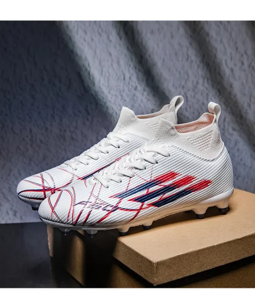 Design Football Cleat White Red Blue Multicolor Running Shoes - 22