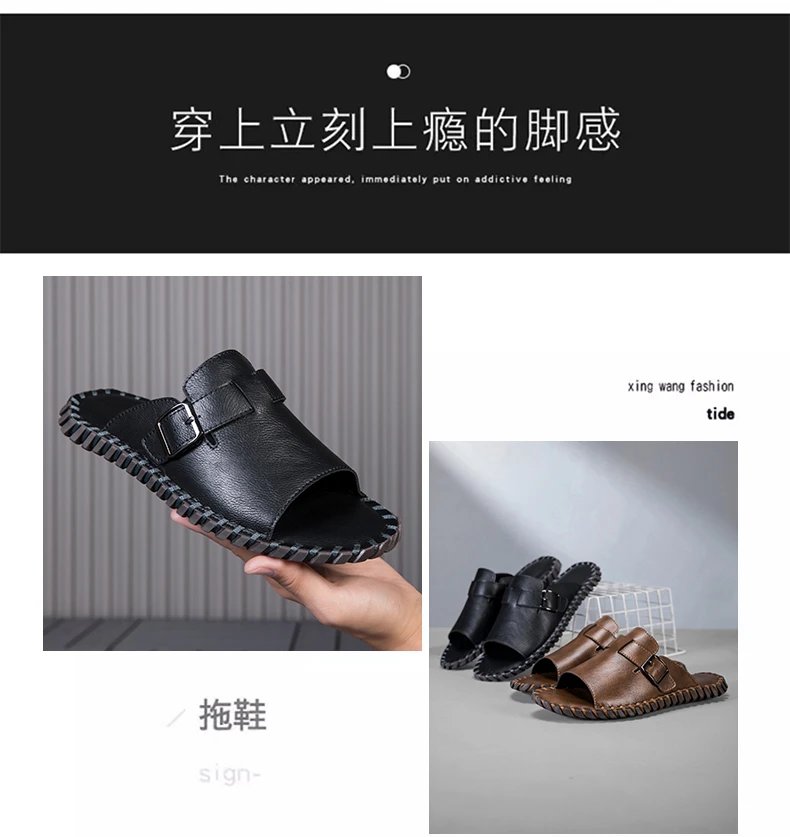 Design Brown Buckle Slide Sandals Slippers - 4