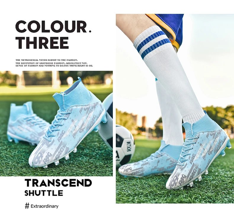 Design Football Turf Shoes Light Blue Gray Print Sneakers - 14