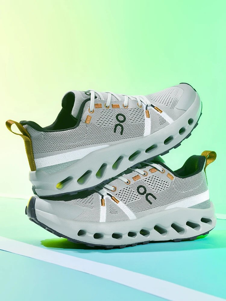 On Cloudmonster Gray Olive Gold Sneakers Running Shoes