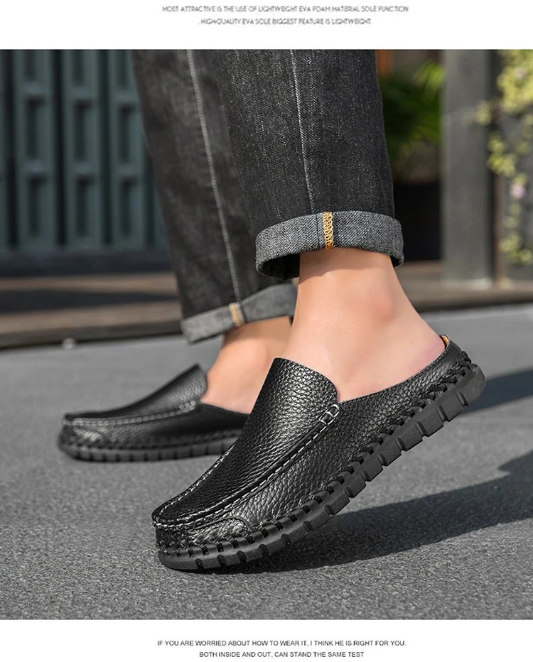 Design Leather Moccasin Slip-On Black Loafers - 14