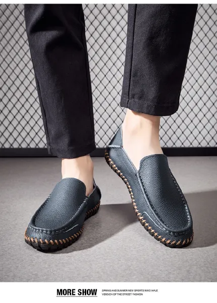 Design White Pebbled Leather Loafers with Stitched Sole - 16