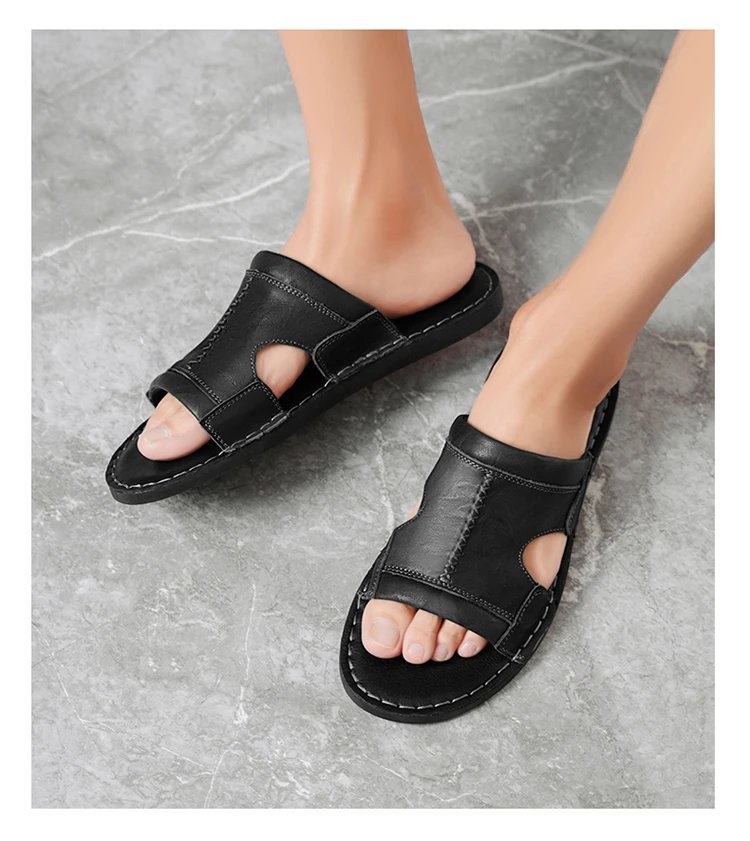Design Leather Slide Sandal Brown Slippers - 18