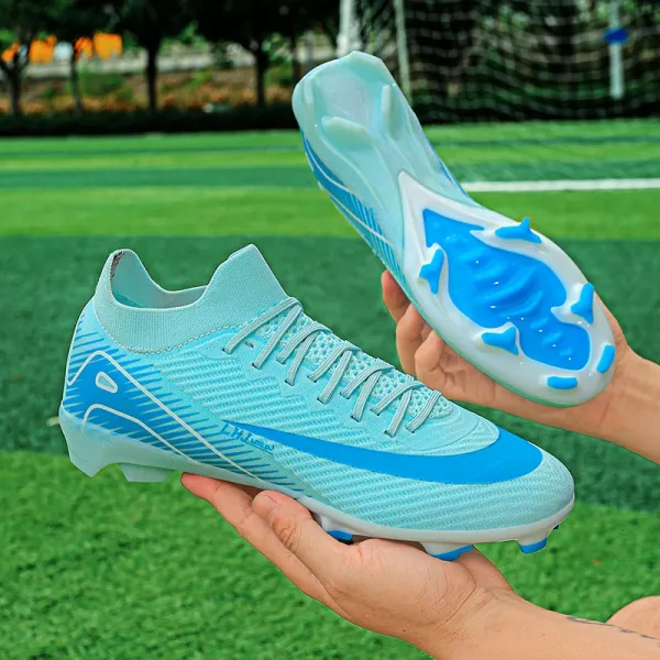 Design Football Cleats Light Blue and Blue Synthetic Knit Soccer Boots Sneakers - 1