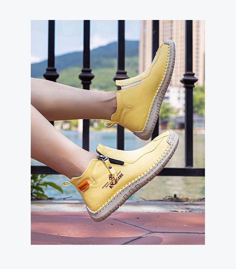 Design Bangdeng Youth Zip-Up Ankle Boot Yellow Leather Boots - 17