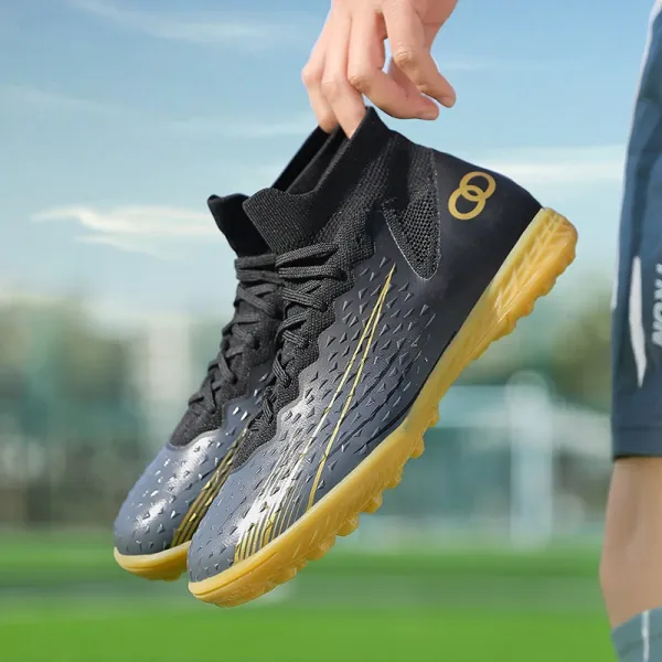 Design Football Cleats Black Gold Turf Shoes Sneakers - 1
