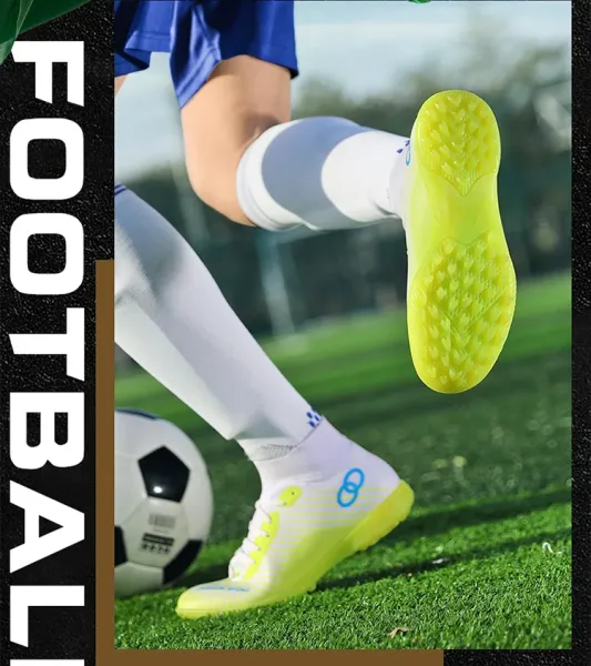 Design Fashion Sport Football Cleats Neon Yellow Blue White Sneakers - 4