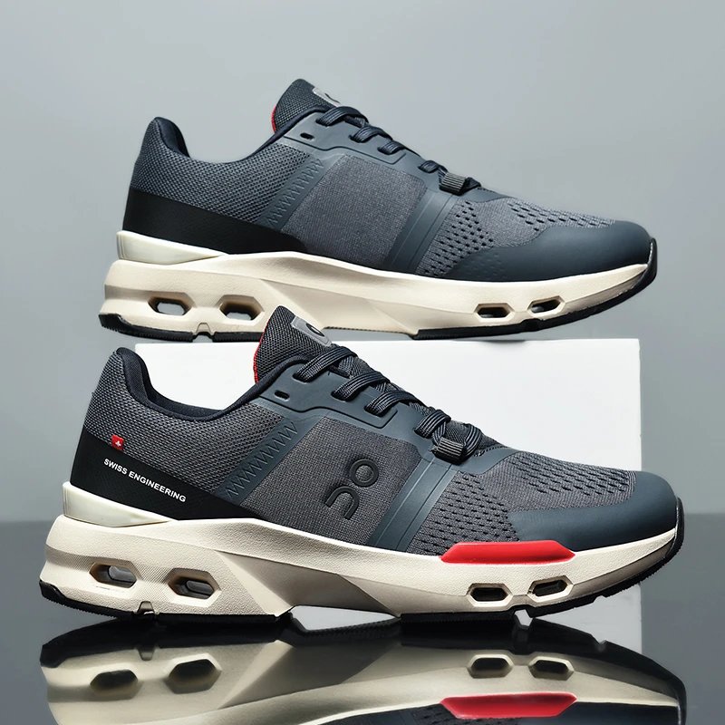 On Running Cloudmonster Gray Black Red Sneakers Running Shoes