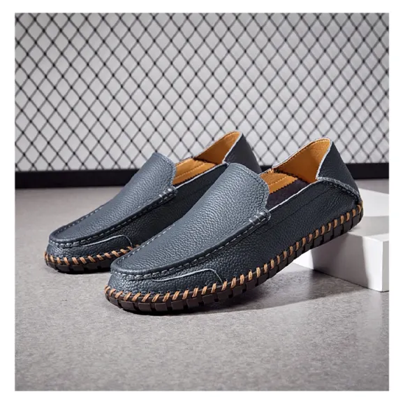 Design White Pebbled Leather Loafers with Stitched Sole - 19