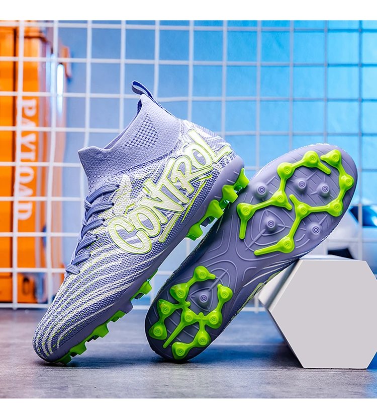 Design Control Purple Lime Green Football Cleats Sneakers - 24