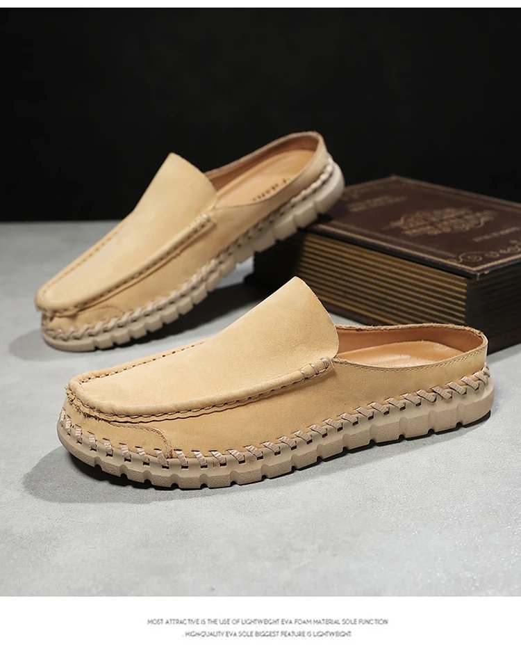Design Leather Moccasin Slip-On Black Loafers - 32