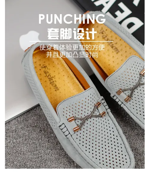 Design Perforated Loafer in Gray with Rope Detail Casual Shoes - 9