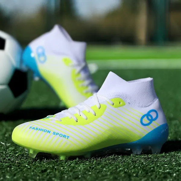Design Fashion Sport Football Cleats Neon Yellow Blue White Sneakers - 1