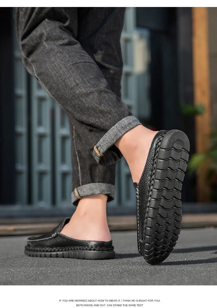 Design Leather Moccasin Slip-On Black Loafers - 15
