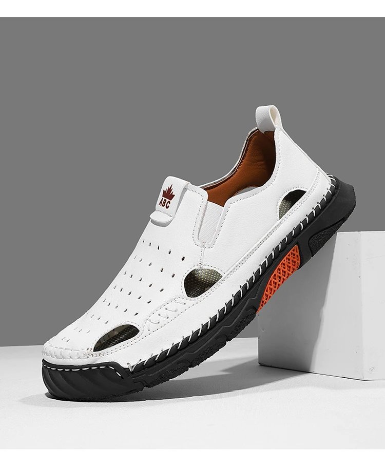 Design White Perforated Slip-On Sandal with Orange Accents Casual Shoes - 39