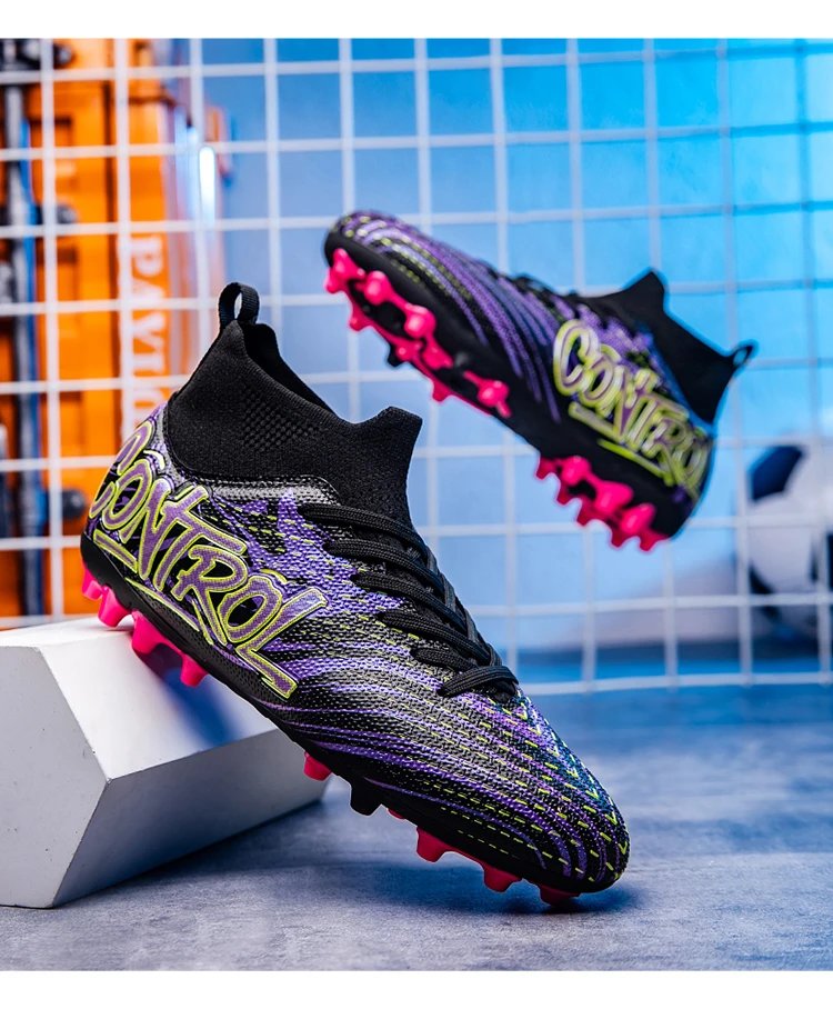 Design Control Purple Lime Green Football Cleats Sneakers - 23